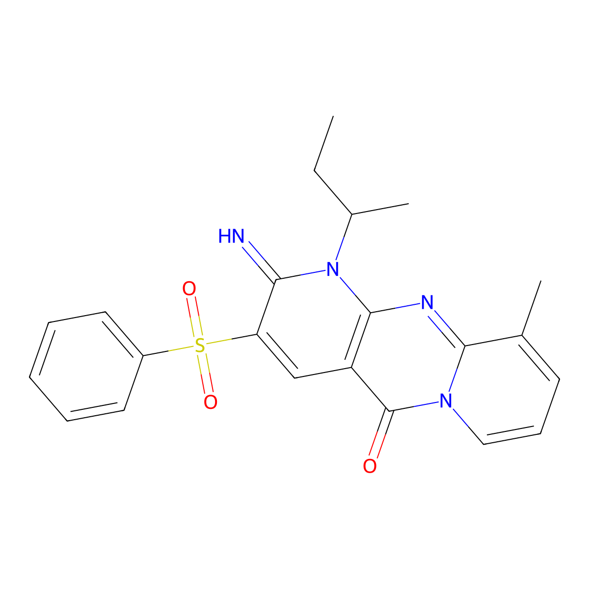 5-(Benzenesulfonyl)-7-(butan-2-yl)-6-imino-11-methyl-1,7,9-triazatricyclo[8.4.0.0^{3,8}]tetradeca-3(8),4,9,11,13-pentaen-2-one molecular structure, CAS 607382-59-2