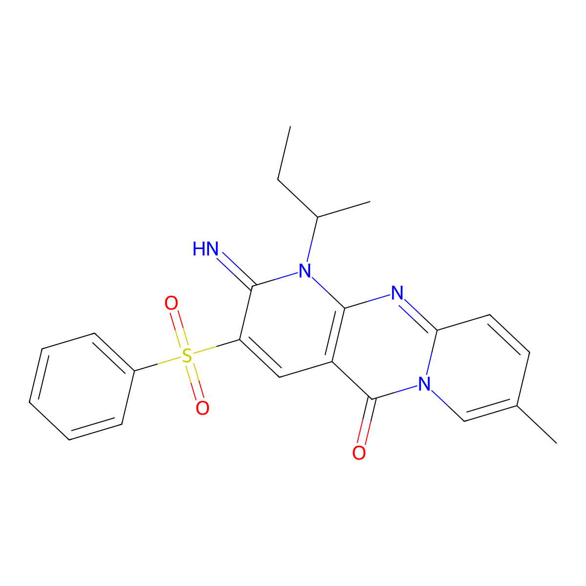 5-(Benzenesulfonyl)-7-(butan-2-yl)-6-imino-13-methyl-1,7,9-triazatricyclo[8.4.0.0^{3,8}]tetradeca-3(8),4,9,11,13-pentaen-2-one molecular structure, CAS 607382-70-7