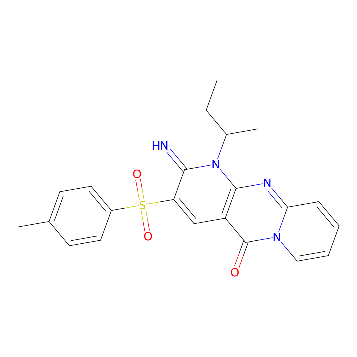 1-Sec-butyl-2-imino-3-((4-methylphenyl)sulfonyl)-1,2-dihydro-5H-dipyrido(1,2-A:2,3-D)pyrimidin-5-one molecular structure, CAS 607382-81-0