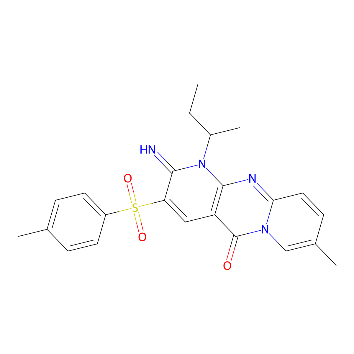 1-sec-butyl-2-imino-8-methyl-3-[(4-methylphenyl)sulfonyl]-1,2-dihydro-5H-dipyrido[1,2-a:2,3-d]pyrimidin-5-one molecular structure, CAS 607383-03-9