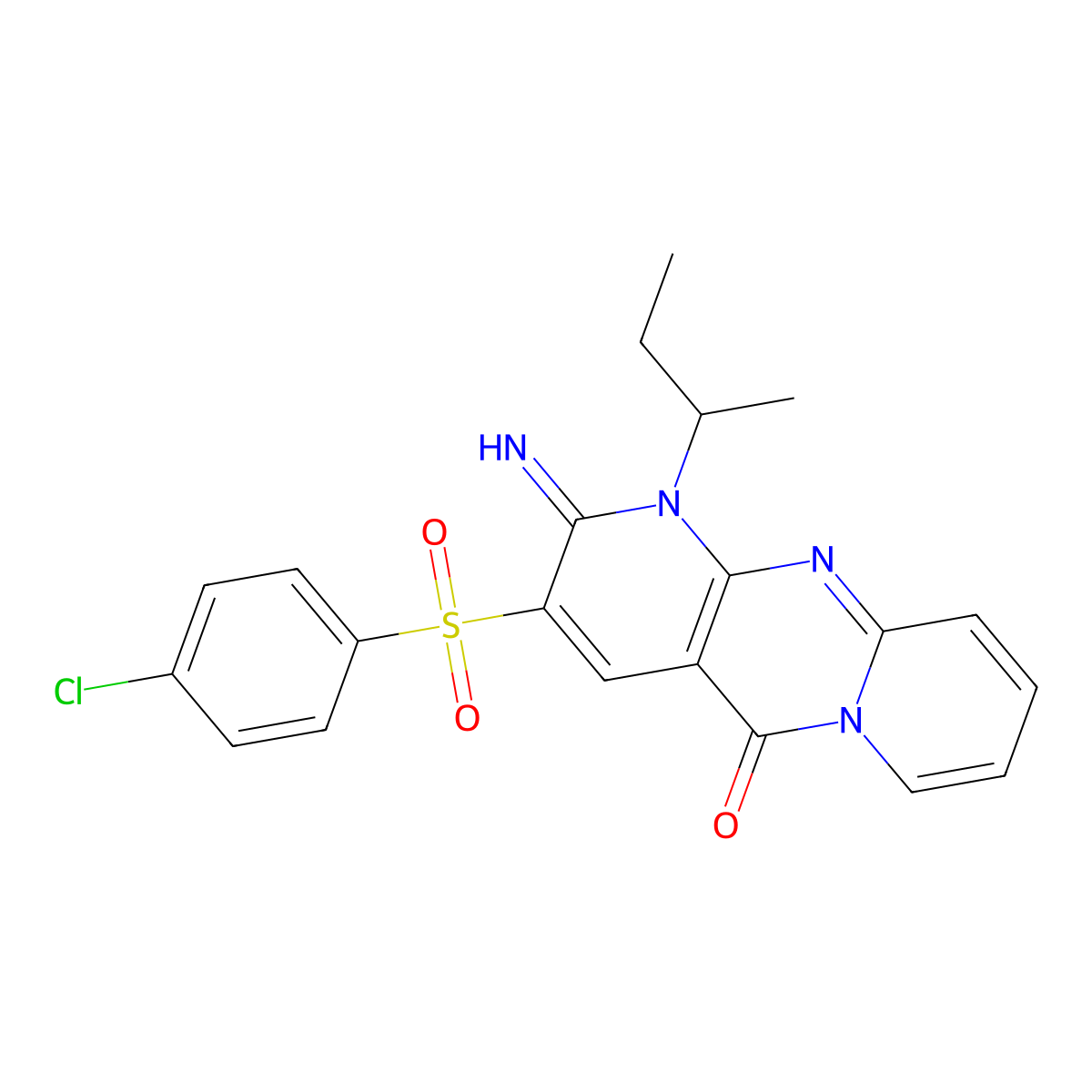 1-Sec-butyl-3-((4-chlorophenyl)sulfonyl)-2-imino-1,2-dihydro-5H-dipyrido(1,2-A:2,3-D)pyrimidin-5-one molecular structure, CAS 607383-14-2