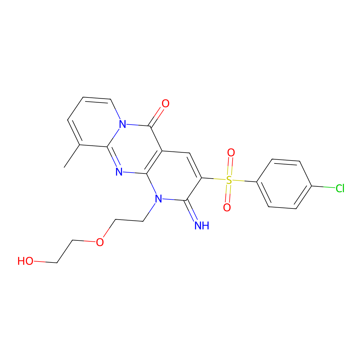 3-((4-Chlorophenyl)sulfonyl)-1-(2-(2-hydroxyethoxy)ethyl)-2-imino-10-methyl-1,2-dihydro-5H-dipyrido(1,2-A:2,3-D)pyrimidin-5-one molecular structure, CAS 607384-44-1