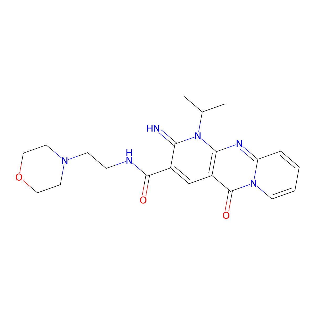 2-Imino-1-isopropyl-N-[2-(4-morpholinyl)ethyl]-5-oxo-1,5-dihydro-2H-dipyrido[1,2-A:2,3-D]pyrimidine-3-carboxamide molecular structure, CAS 607384-66-7