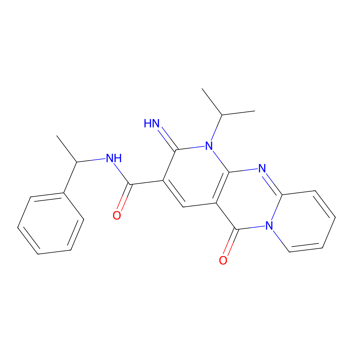 2-Imino-1-isopropyl-5-oxo-N-(1-phenylethyl)-1,5-dihydro-2H-dipyrido[1,2-A:2,3-D]pyrimidine-3-carboxamide molecular structure, CAS 607384-98-5