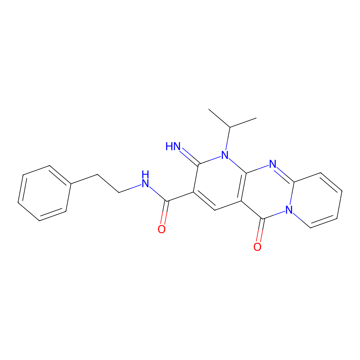 2-Imino-1-isopropyl-10-oxo-1,10-dihydro-2H-1,9,10a-triaza-anthracene-3-carboxylic acid phenethyl-amide molecular structure, CAS 607385-30-8