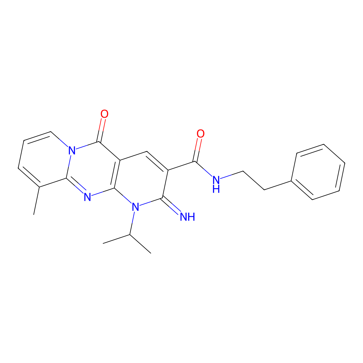 2-Imino-1-isopropyl-10-methyl-5-oxo-N-(2-phenylethyl)-1,5-dihydro-2H-dipyrido(1,2-A:2,3-D)pyrimidine-3-carboxamide molecular structure, CAS 607385-41-1