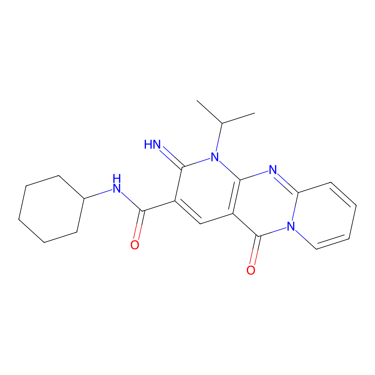 N-Cyclohexyl-2-imino-1-isopropyl-5-oxo-1,5-dihydro-2H-dipyrido[1,2-A:2,3-D]pyrimidine-3-carboxamide molecular structure, CAS 607385-63-7