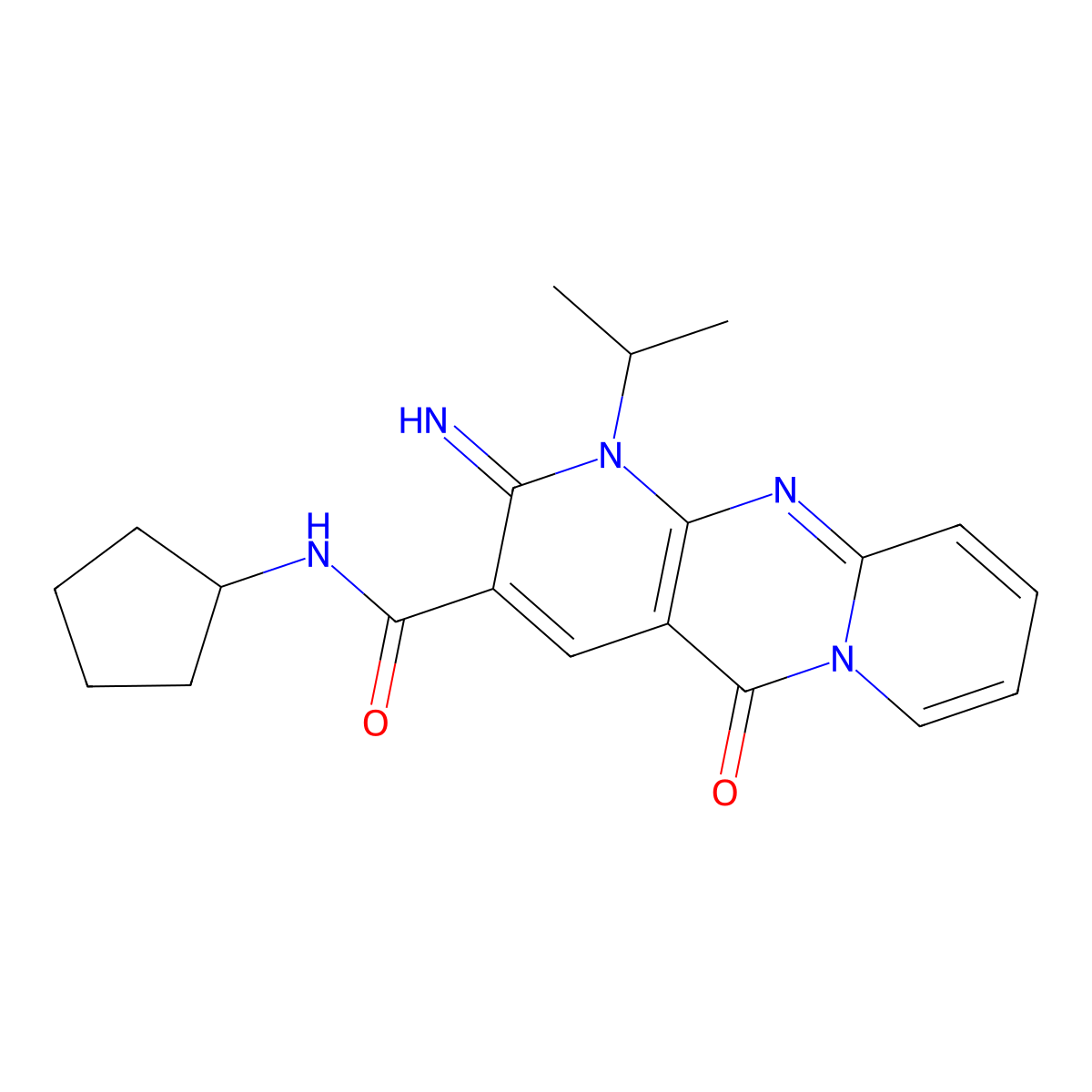N-Cyclopentyl-2-imino-1-isopropyl-5-oxo-1,5-dihydro-2H-dipyrido[1,2-A:2,3-D]pyrimidine-3-carboxamide molecular structure, CAS 607385-96-6