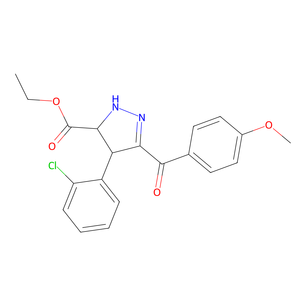 Ethyl 4-(2-chlorophenyl)-3-(4-methoxybenzoyl)-4,5-dihydro-1H-pyrazole-5-carboxylate molecular structure, CAS 6074-11-9