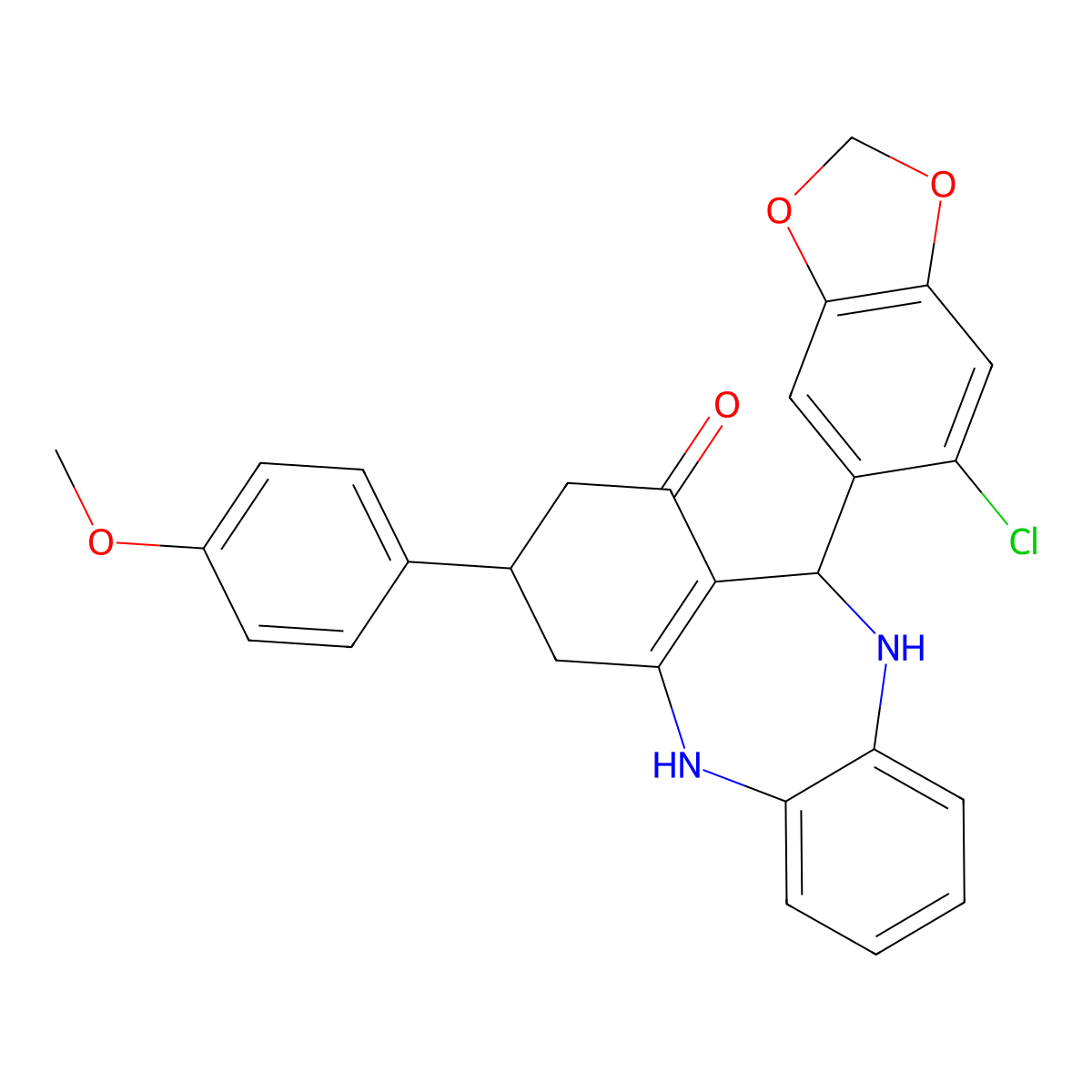 11-(6-chloro-1,3-benzodioxol-5-yl)-3-(4-methoxyphenyl)-2,3,4,5,10,11-hexahydro-1H-dibenzo[b,e][1,4]diazepin-1-one molecular structure, CAS 6074-21-1