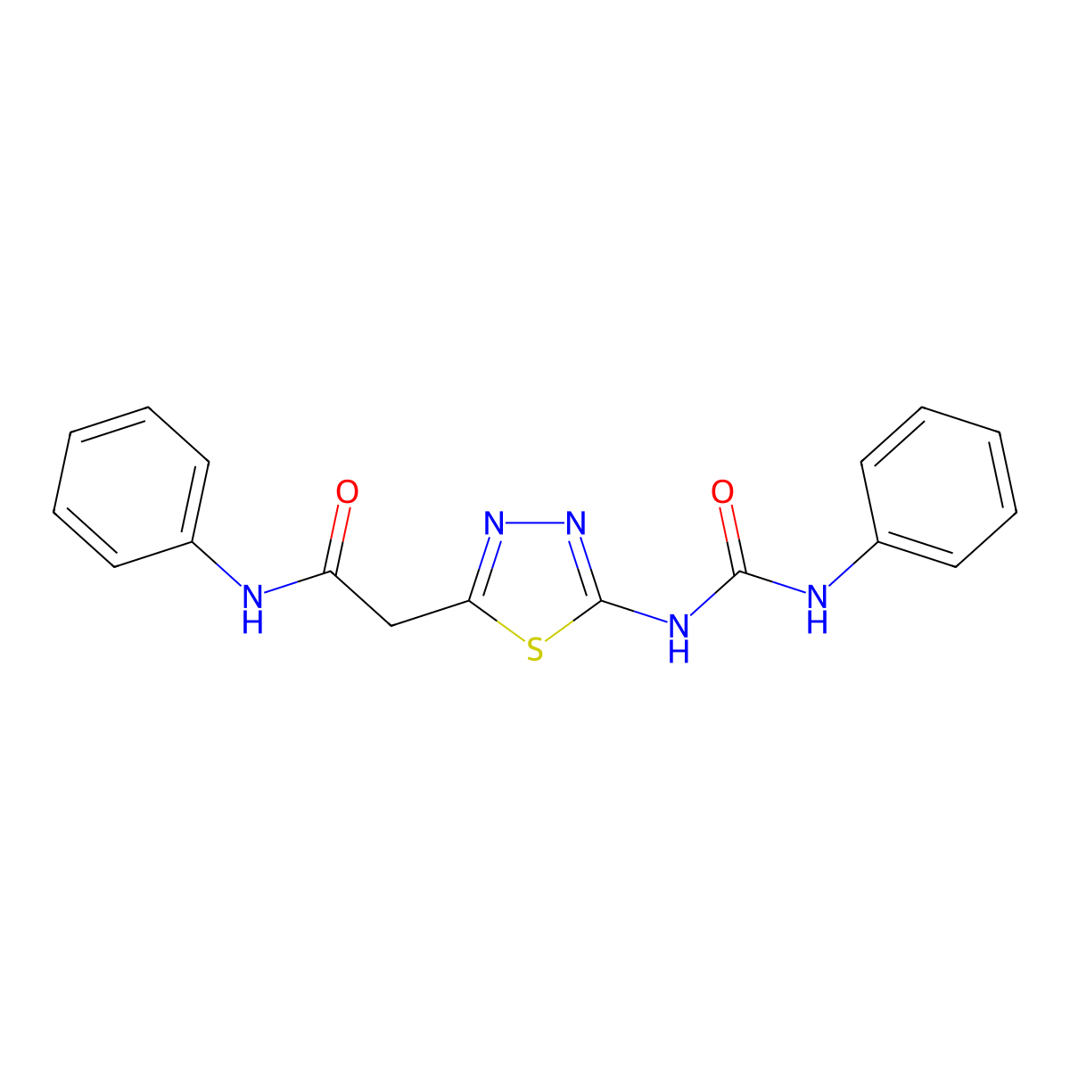 N-phenyl-2-{5-[(phenylcarbamoyl)amino]-1,3,4-thiadiazol-2-yl}acetamide molecular structure, CAS 6074-24-4