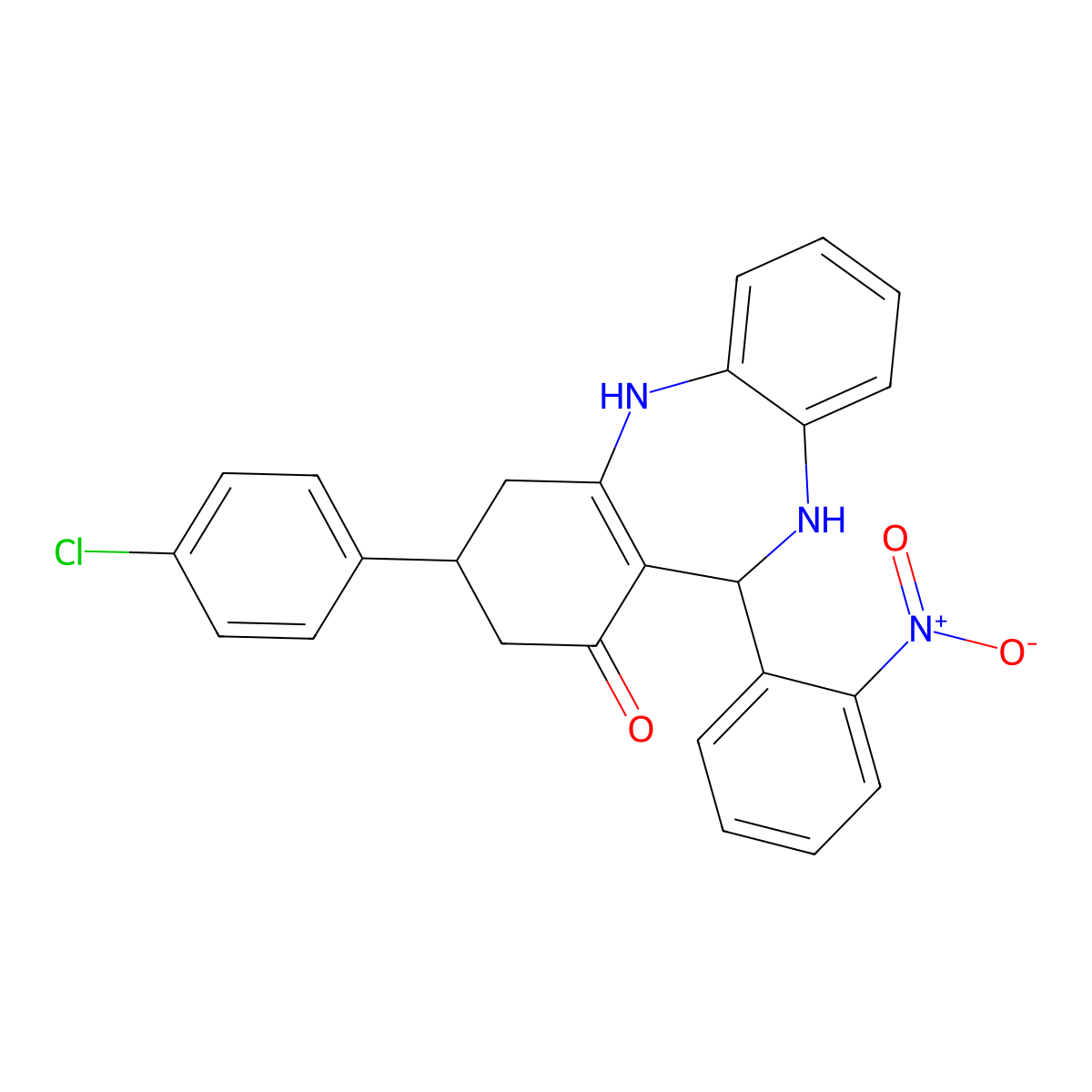 3-(4-chlorophenyl)-11-(2-nitrophenyl)-2,3,4,5,10,11-hexahydro-1H-dibenzo[b,e][1,4]diazepin-1-one molecular structure, CAS 6074-25-5
