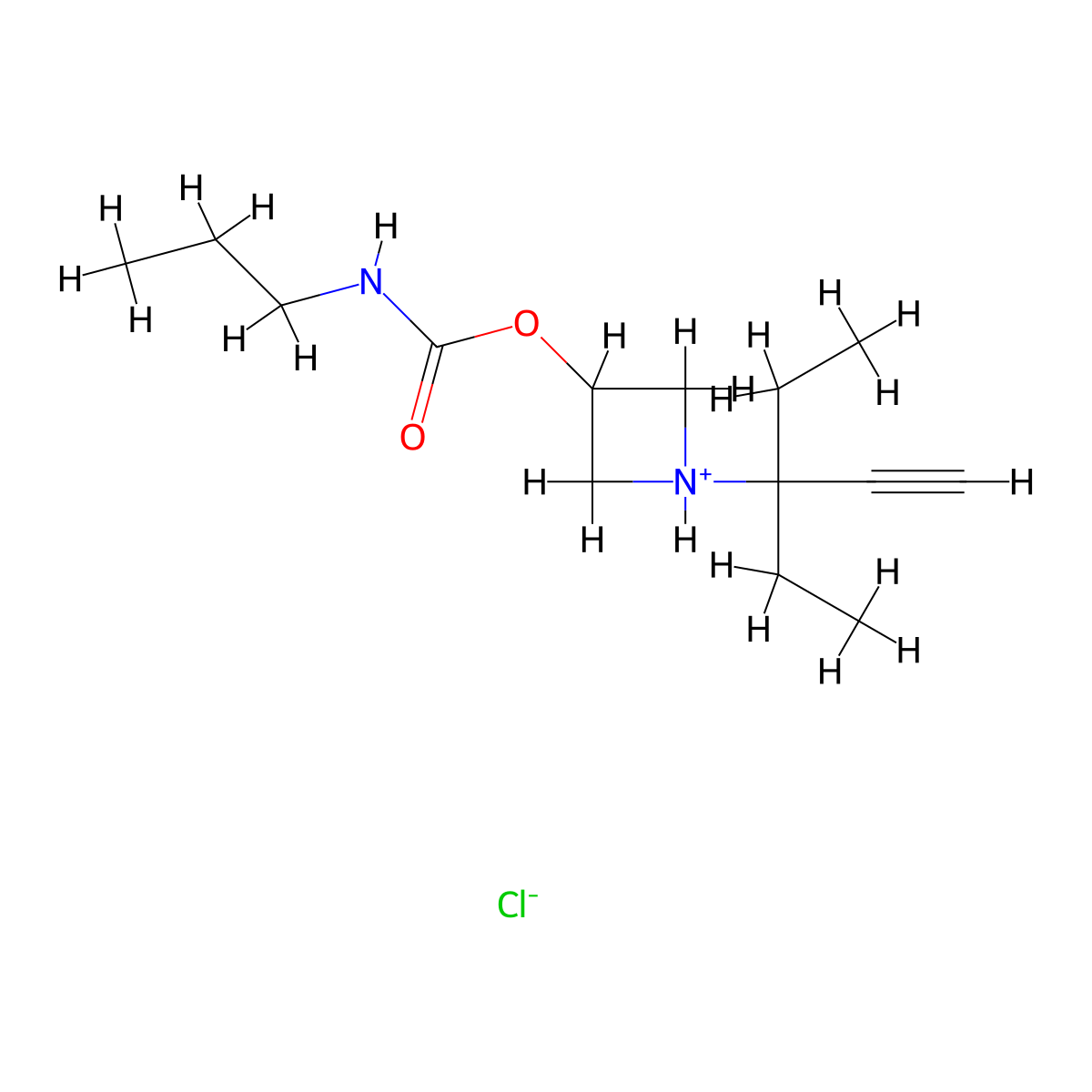 1-(3-Ethylpent-1-yn-3-yl)azetidin-3-yl hydrogen propylcarbonimidate--hydrogen chloride (1/1) molecular structure, CAS 60752-67-2