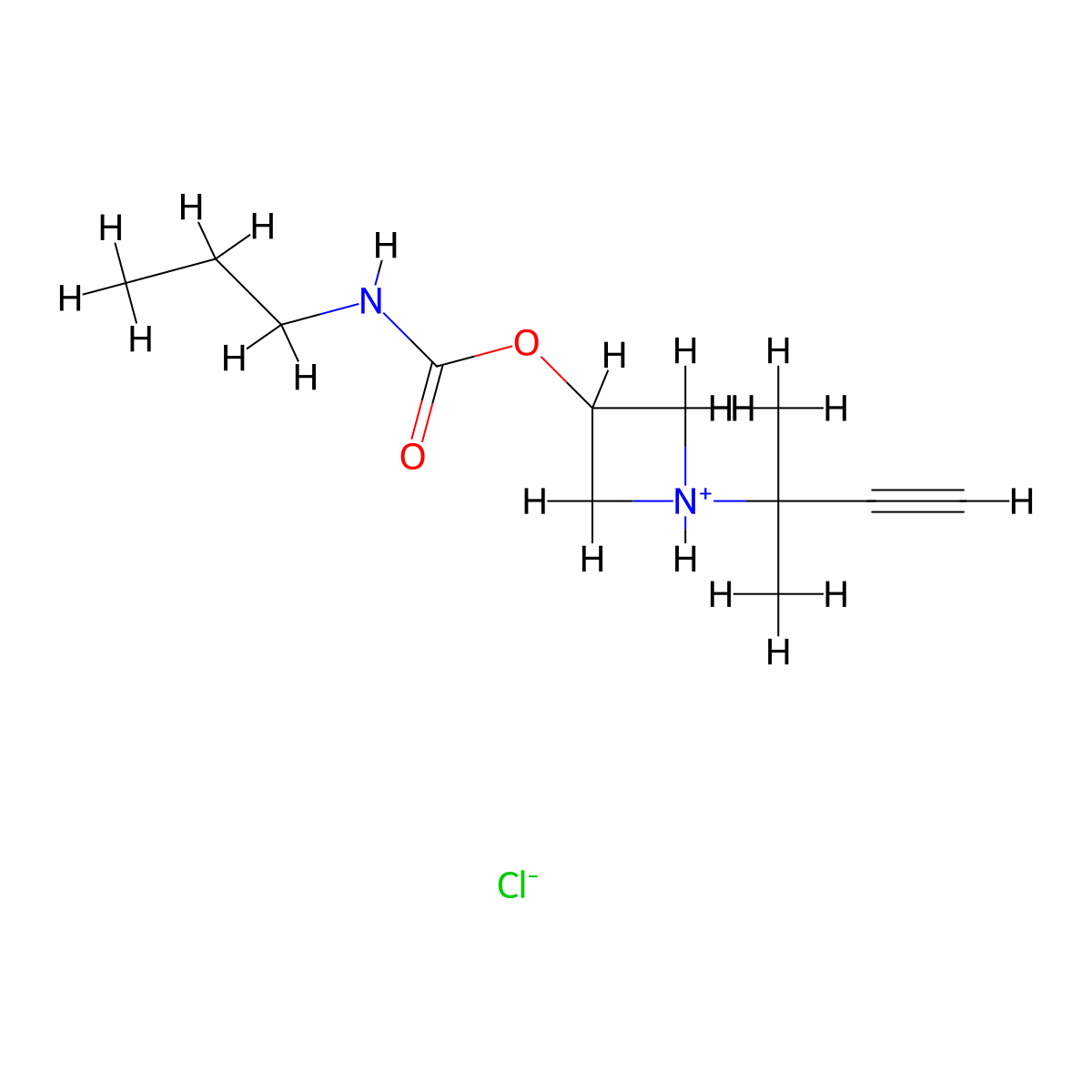 1-(2-Methylbut-3-yn-2-yl)azetidin-3-yl hydrogen propylcarbonimidate--hydrogen chloride (1/1) molecular structure, CAS 60752-81-0