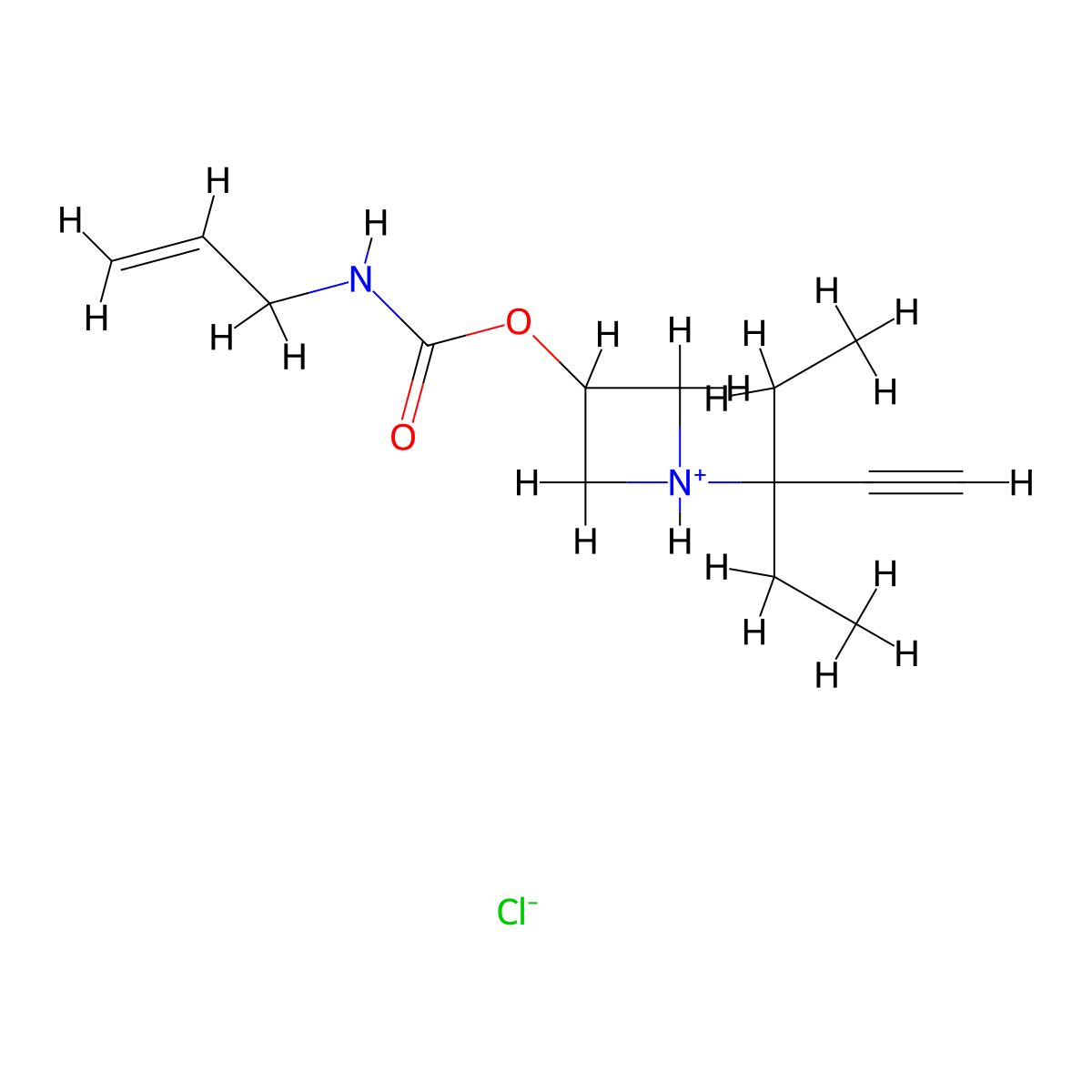 1-(3-Ethylpent-1-yn-3-yl)azetidin-3-yl hydrogen prop-2-en-1-ylcarbonimidate--hydrogen chloride (1/1) molecular structure, CAS 60752-82-1