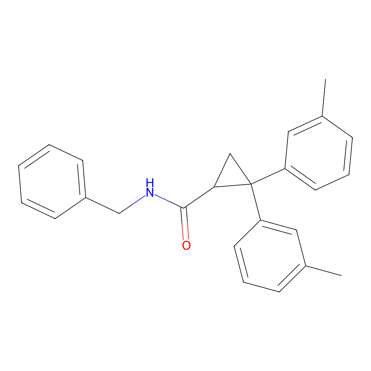 N-benzyl-2,2-bis(3-methylphenyl)cyclopropane-1-carboxamide molecular structure, CAS 6076-18-2