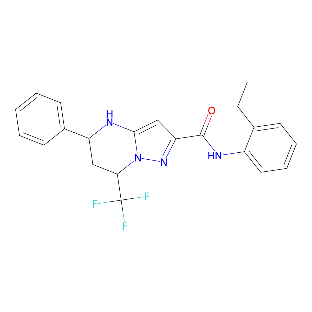 N-(2-ethylphenyl)-5-phenyl-7-(trifluoromethyl)-4,5,6,7-tetrahydropyrazolo[1,5-a]pyrimidine-2-carboxamide molecular structure, CAS 6076-35-3