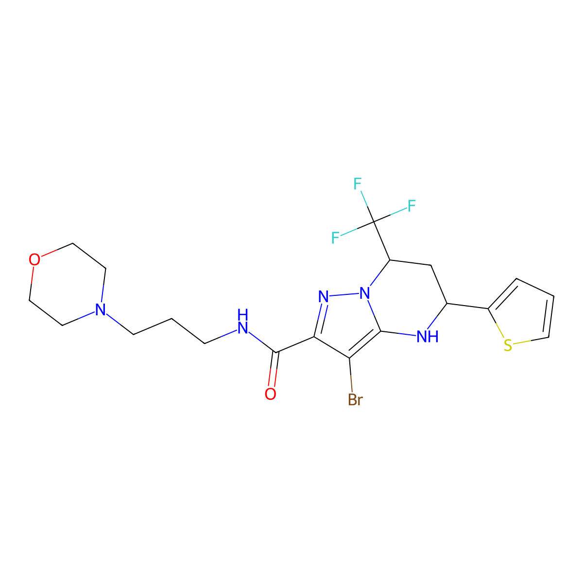 3-bromo-N-[3-(morpholin-4-yl)propyl]-5-(thiophen-2-yl)-7-(trifluoromethyl)-4,5,6,7-tetrahydropyrazolo[1,5-a]pyrimidine-2-carboxamide molecular structure, CAS 6076-50-2