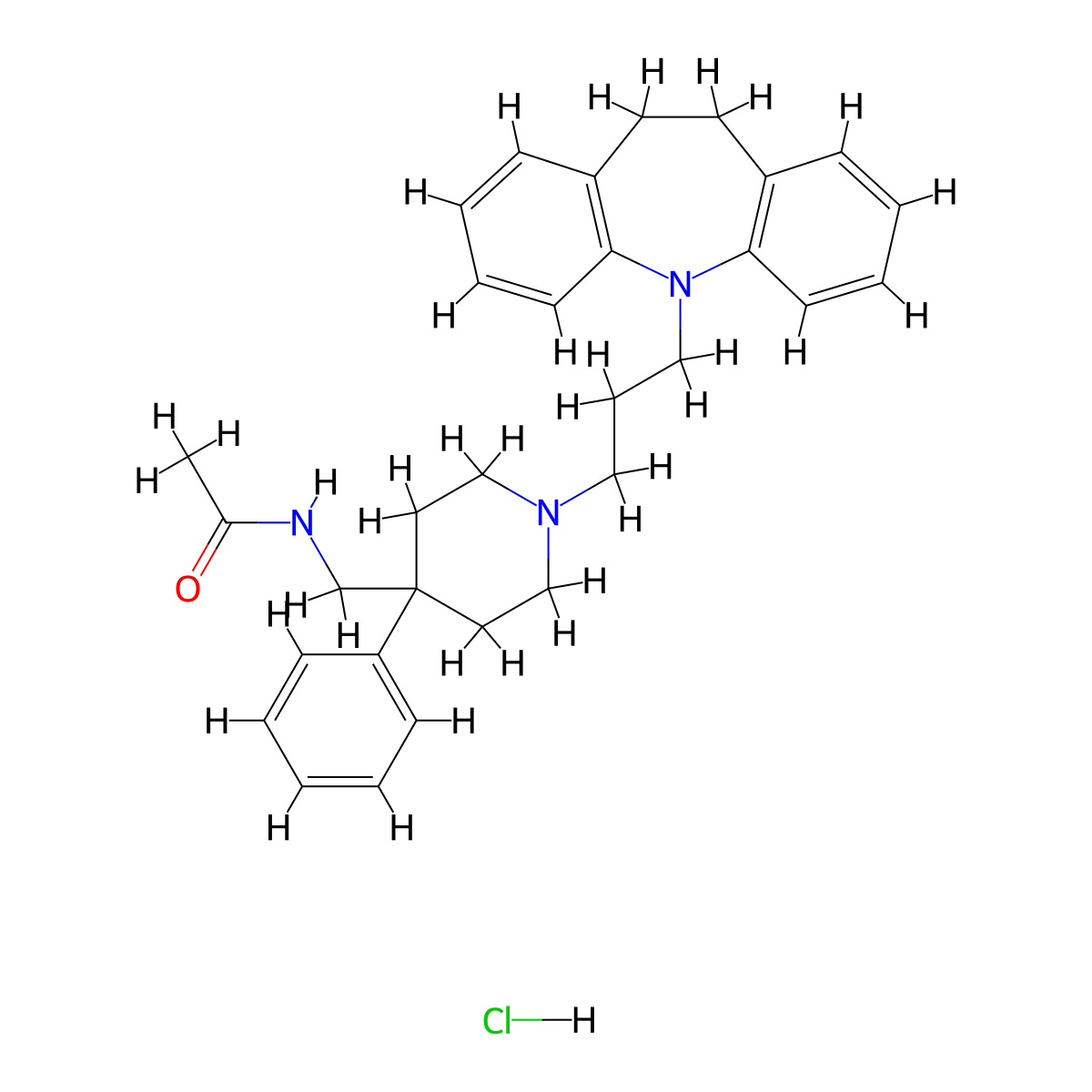Acetamide, N-((1-(3-(10,11-dihydro-5H-dibenz(b,f)azepin-5-yl)propyl)-4-phenyl-4-piperidyl)methyl)-, hydrochloride, hydrate (2:2:1) molecular structure, CAS 6076-60-4
