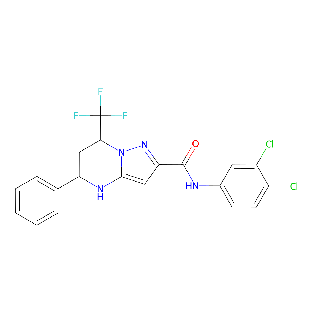 N-(3,4-dichlorophenyl)-5-phenyl-7-(trifluoromethyl)-4,5,6,7-tetrahydropyrazolo[1,5-a]pyrimidine-2-carboxamide molecular structure, CAS 6076-63-7