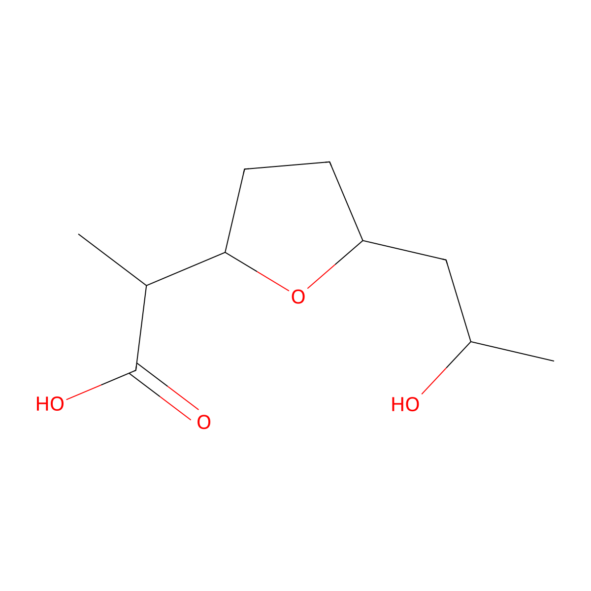 (2S)-2-[(2S,5R)-5-[(2R)-2-hydroxypropyl]oxolan-2-yl]propanoic acid molecular structure, CAS 60761-12-8