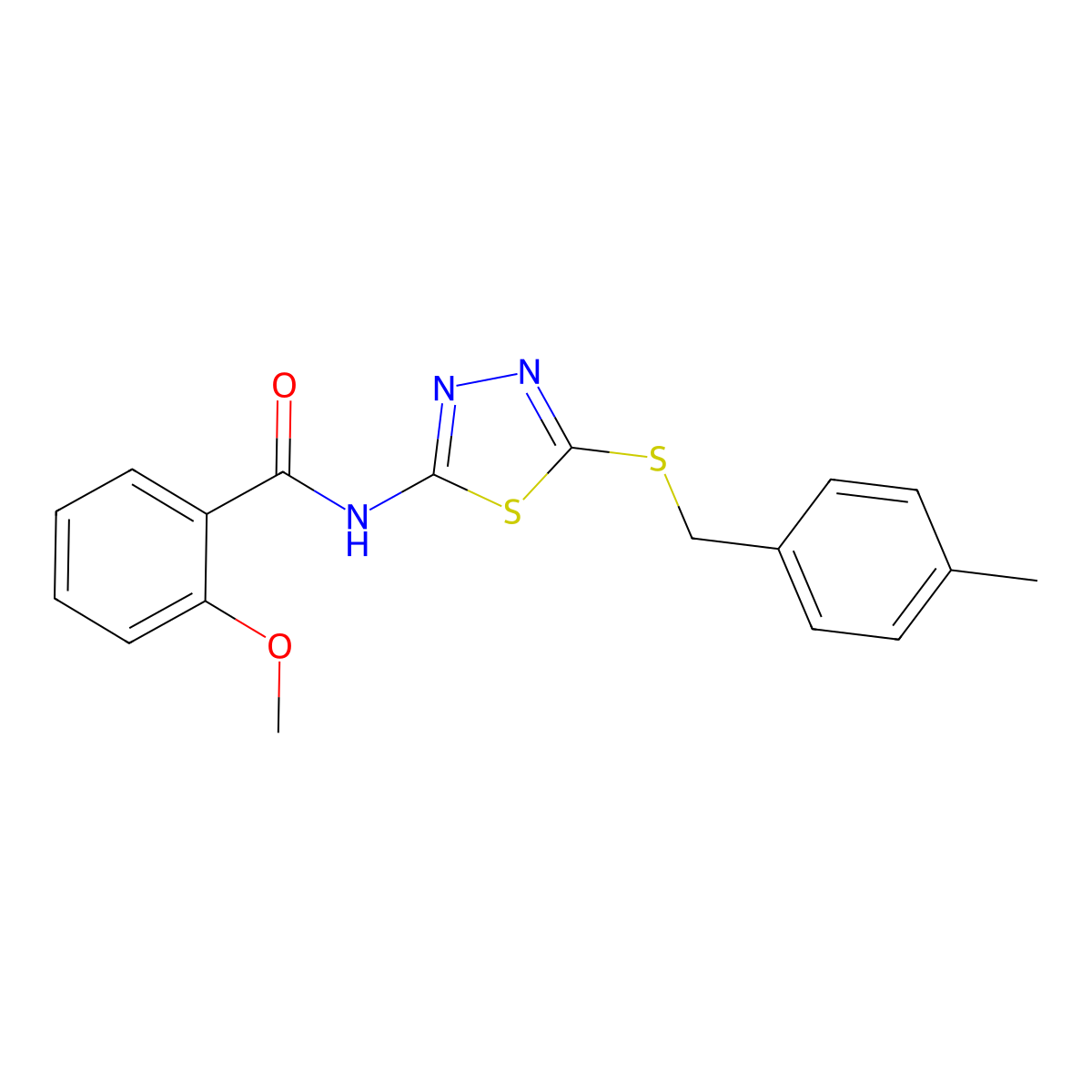 2-methoxy-N-(5-((4-methylbenzyl)thio)-1,3,4-thiadiazol-2-yl)benzamide molecular structure, CAS 607695-66-9
