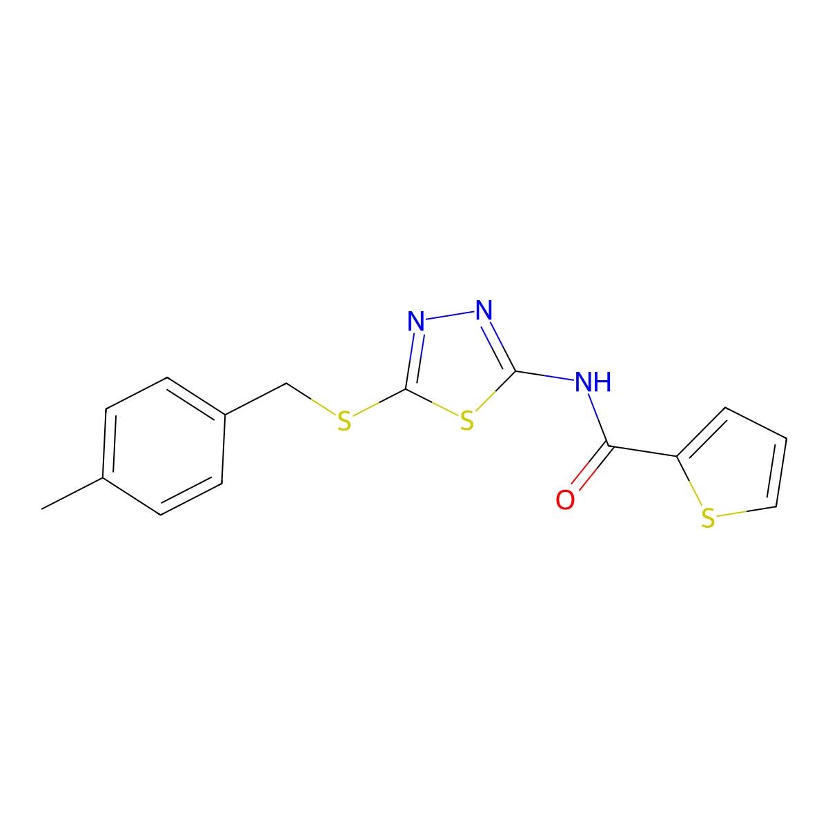 N-{5-[(4-methylbenzyl)sulfanyl]-1,3,4-thiadiazol-2-yl}thiophene-2-carboxamide molecular structure, CAS 607696-01-5