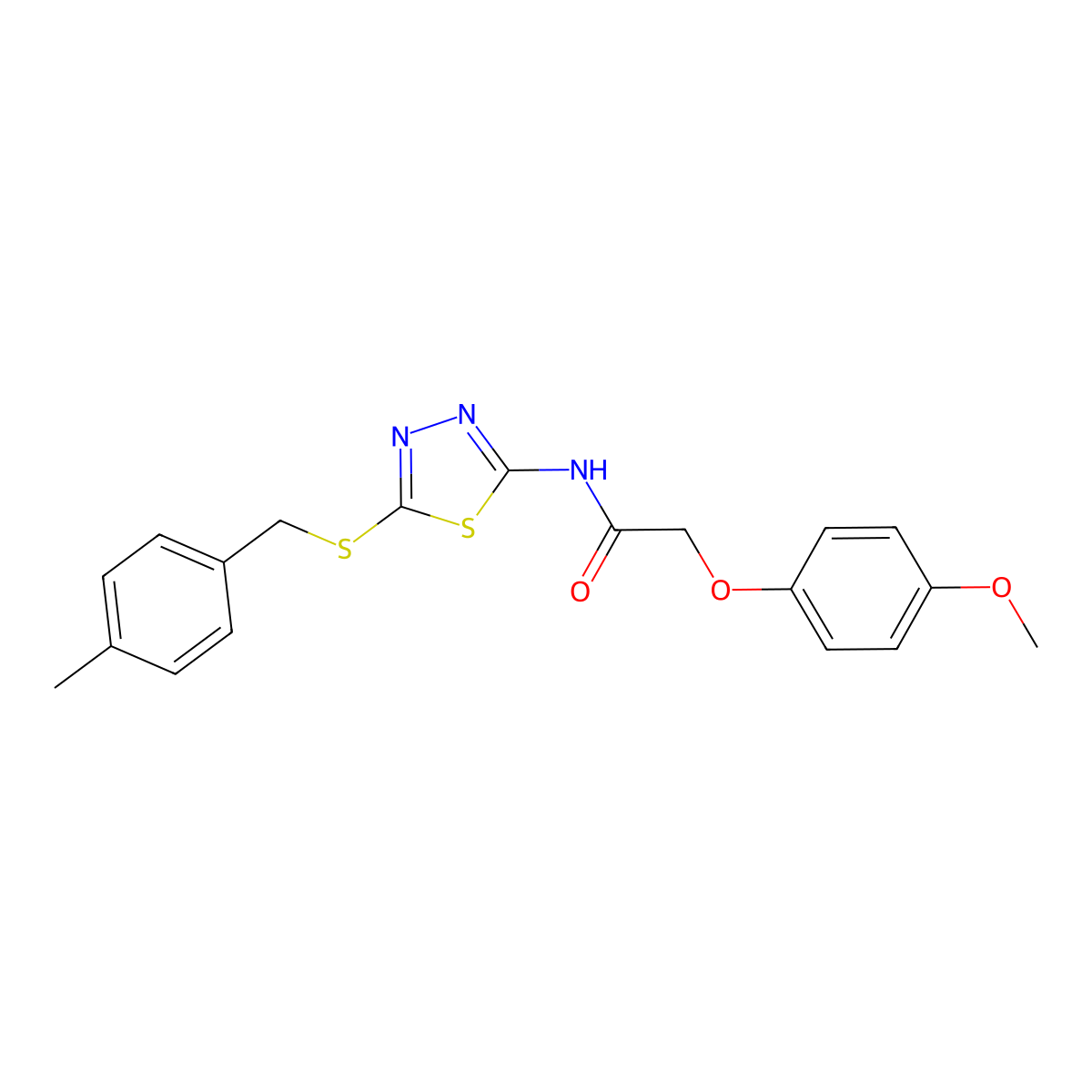 2-(4-methoxyphenoxy)-N-{5-[(4-methylbenzyl)sulfanyl]-1,3,4-thiadiazol-2-yl}acetamide molecular structure, CAS 607696-25-3