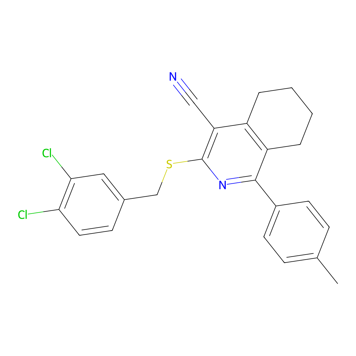 3-[(3,4-Dichlorobenzyl)sulfanyl]-1-(4-methylphenyl)-5,6,7,8-tetrahydroisoquinoline-4-carbonitrile molecular structure, CAS 607696-36-6