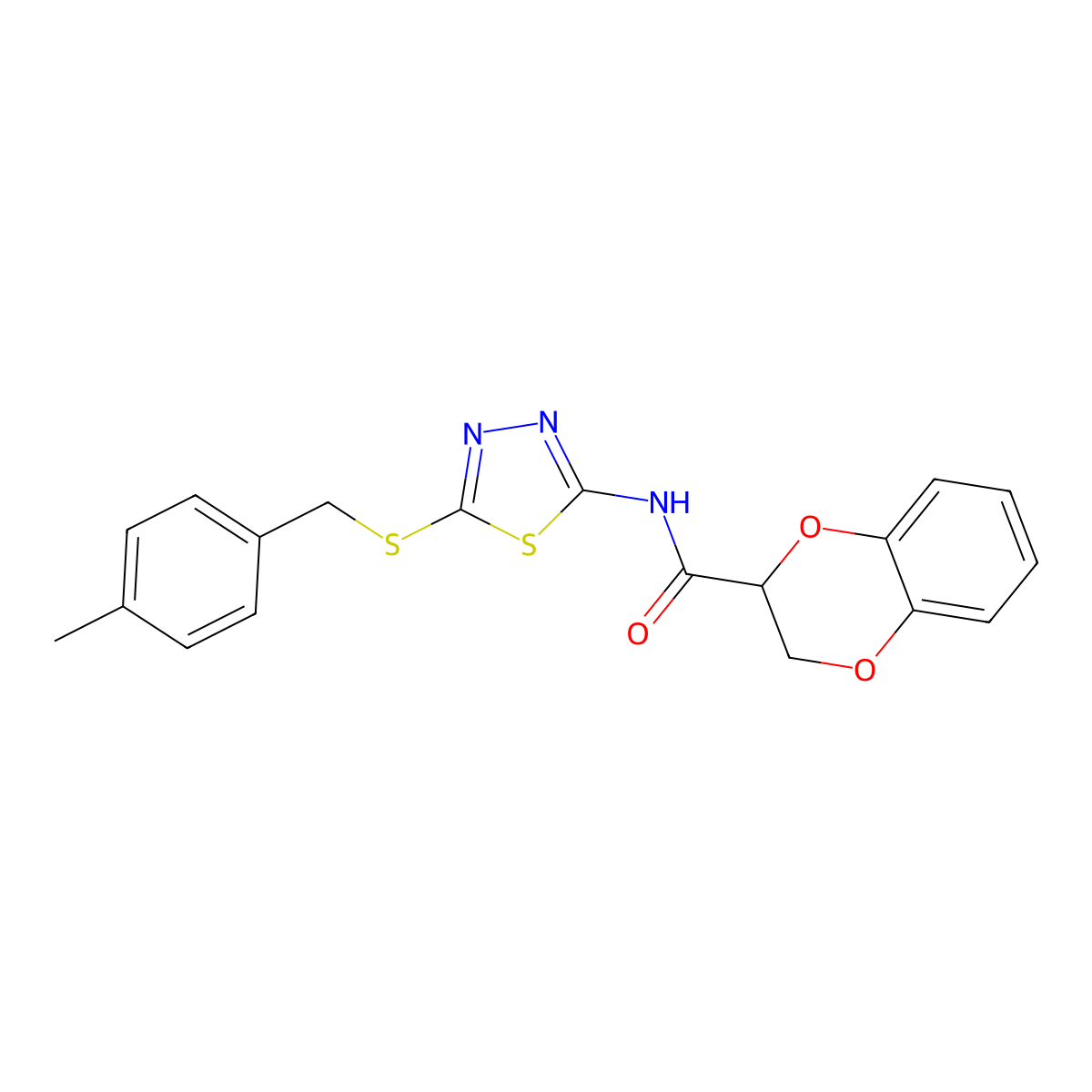 N-{5-[(4-methylbenzyl)sulfanyl]-1,3,4-thiadiazol-2-yl}-2,3-dihydro-1,4-benzodioxine-2-carboxamide molecular structure, CAS 607696-37-7