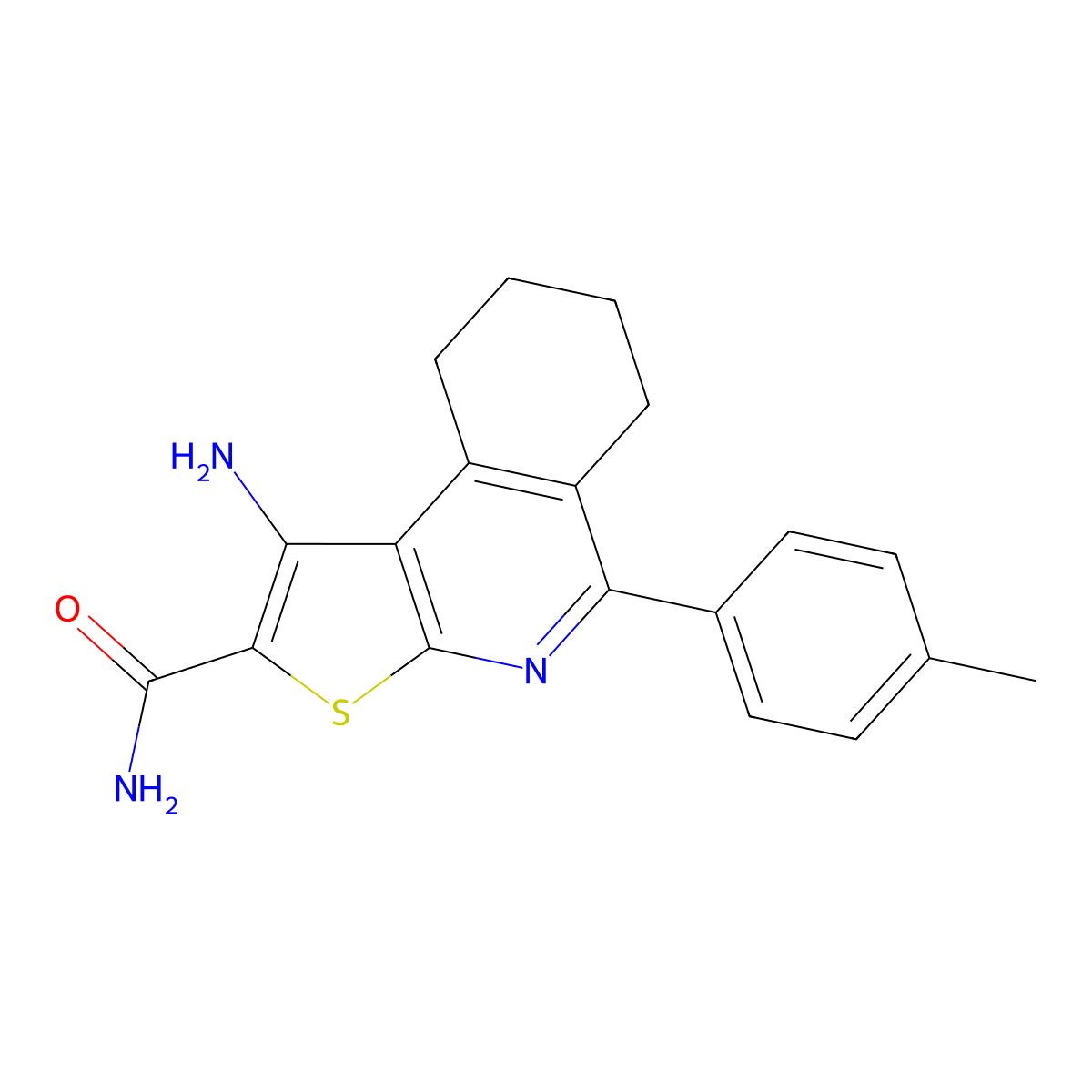 1-Amino-5-(4-methylphenyl)-6,7,8,9-tetrahydrothieno[2,3-c]isoquinoline-2-carboxamide molecular structure, CAS 607696-48-0