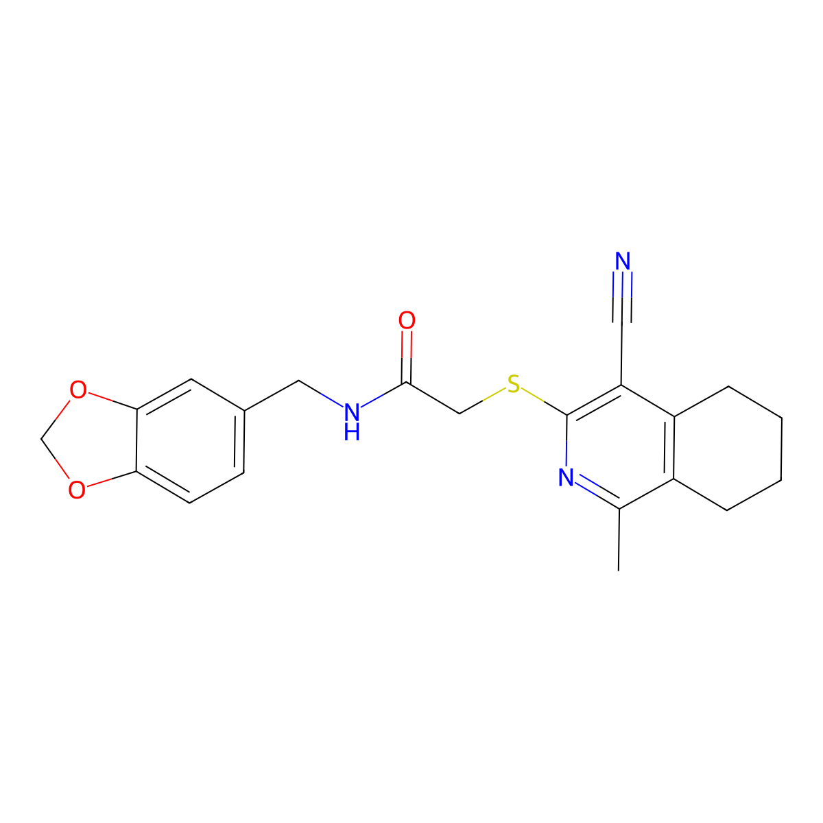 N-(1,3-benzodioxol-5-ylmethyl)-2-[(4-cyano-1-methyl-5,6,7,8-tetrahydroisoquinolin-3-yl)sulfanyl]acetamide molecular structure, CAS 607696-76-4