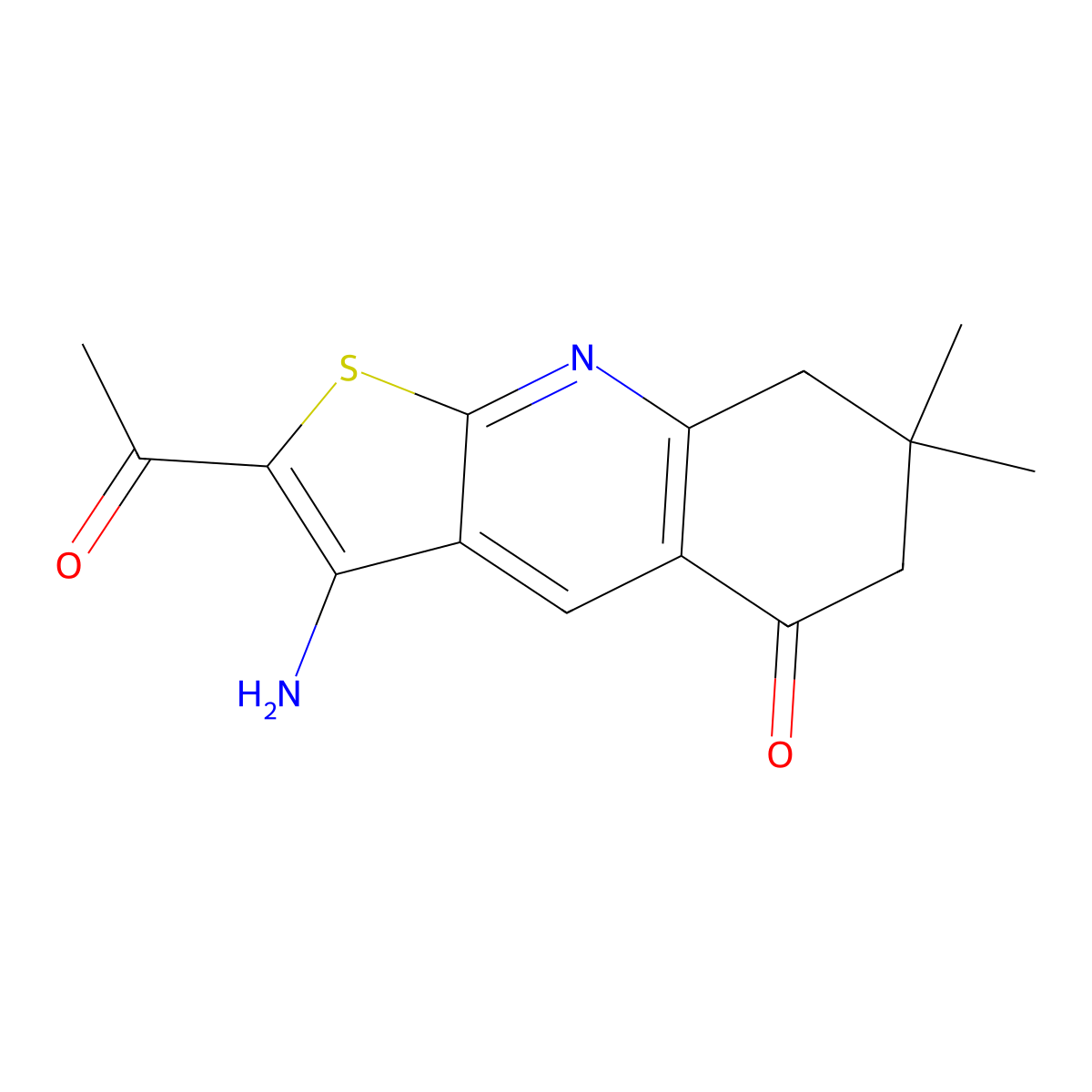 2-acetyl-3-amino-7,7-dimethyl-7,8-dihydrothieno[2,3-b]quinolin-5(6H)-one molecular structure, CAS 607696-86-6