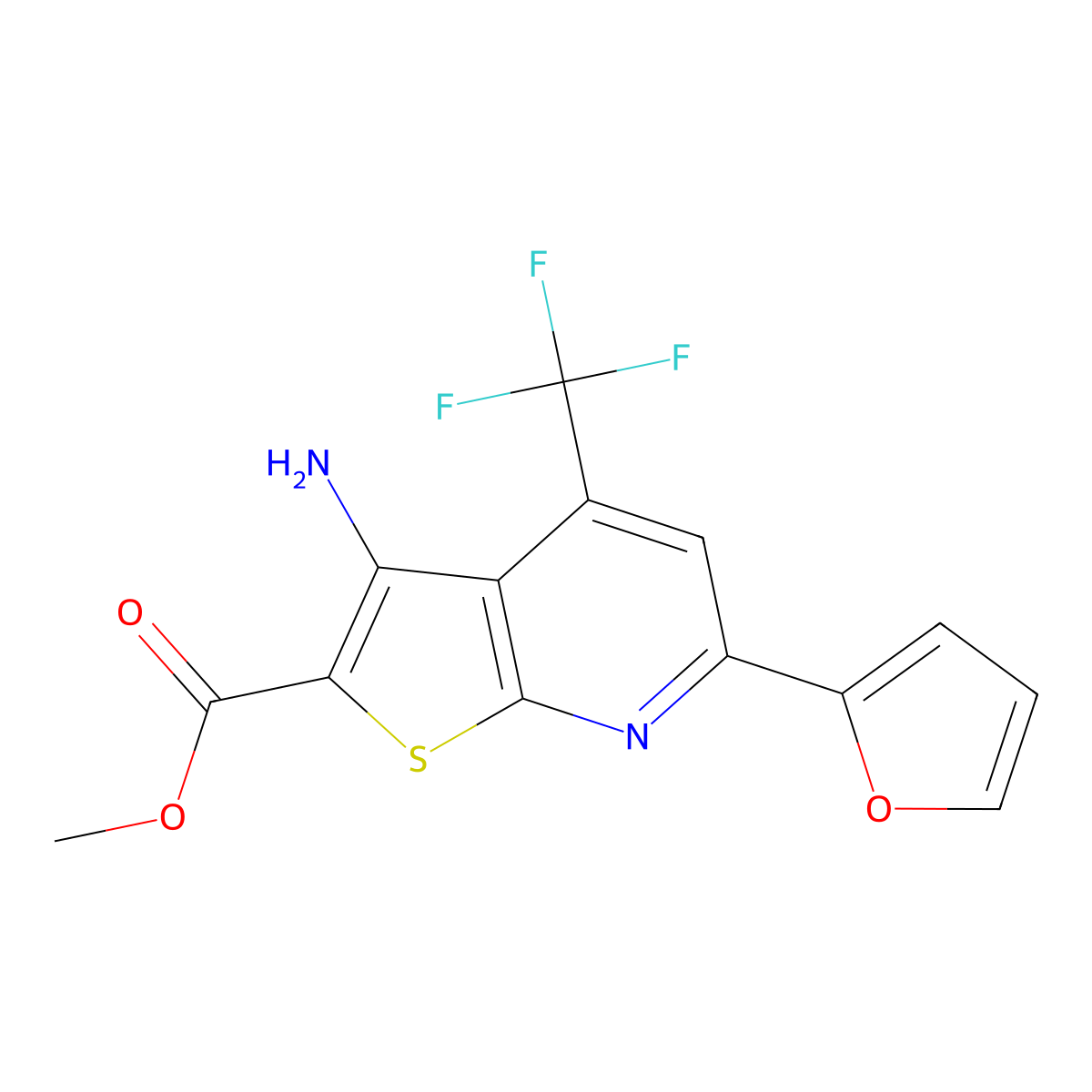 Methyl 3-amino-6-(furan-2-yl)-4-(trifluoromethyl)thieno[2,3-b]pyridine-2-carboxylate molecular structure, CAS 607696-88-8