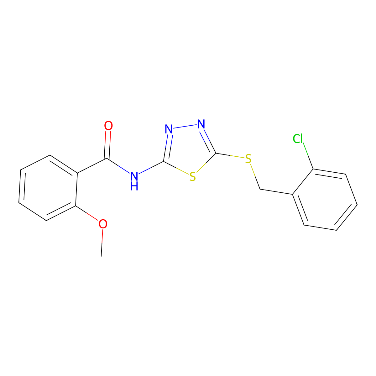 N-(5-((2-chlorobenzyl)thio)-1,3,4-thiadiazol-2-yl)-2-methoxybenzamide molecular structure, CAS 607697-09-6