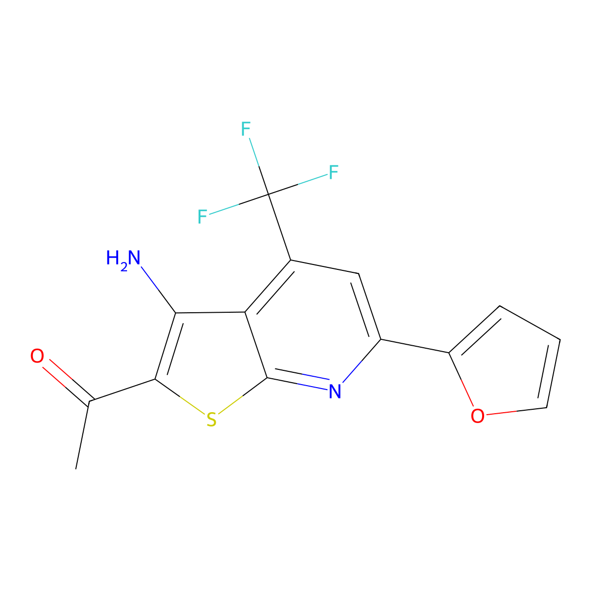 1-[3-Amino-6-(furan-2-yl)-4-(trifluoromethyl)thieno[2,3-b]pyridin-2-yl]ethanone molecular structure, CAS 607697-11-0