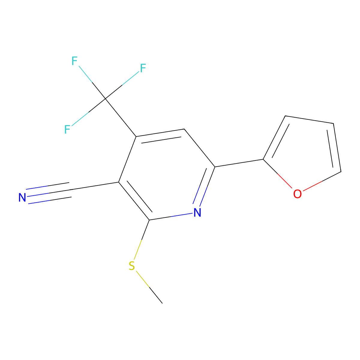 6-(2-Furyl)-2-(methylsulfanyl)-4-(trifluoromethyl)nicotinonitrile molecular structure, CAS 607697-25-6