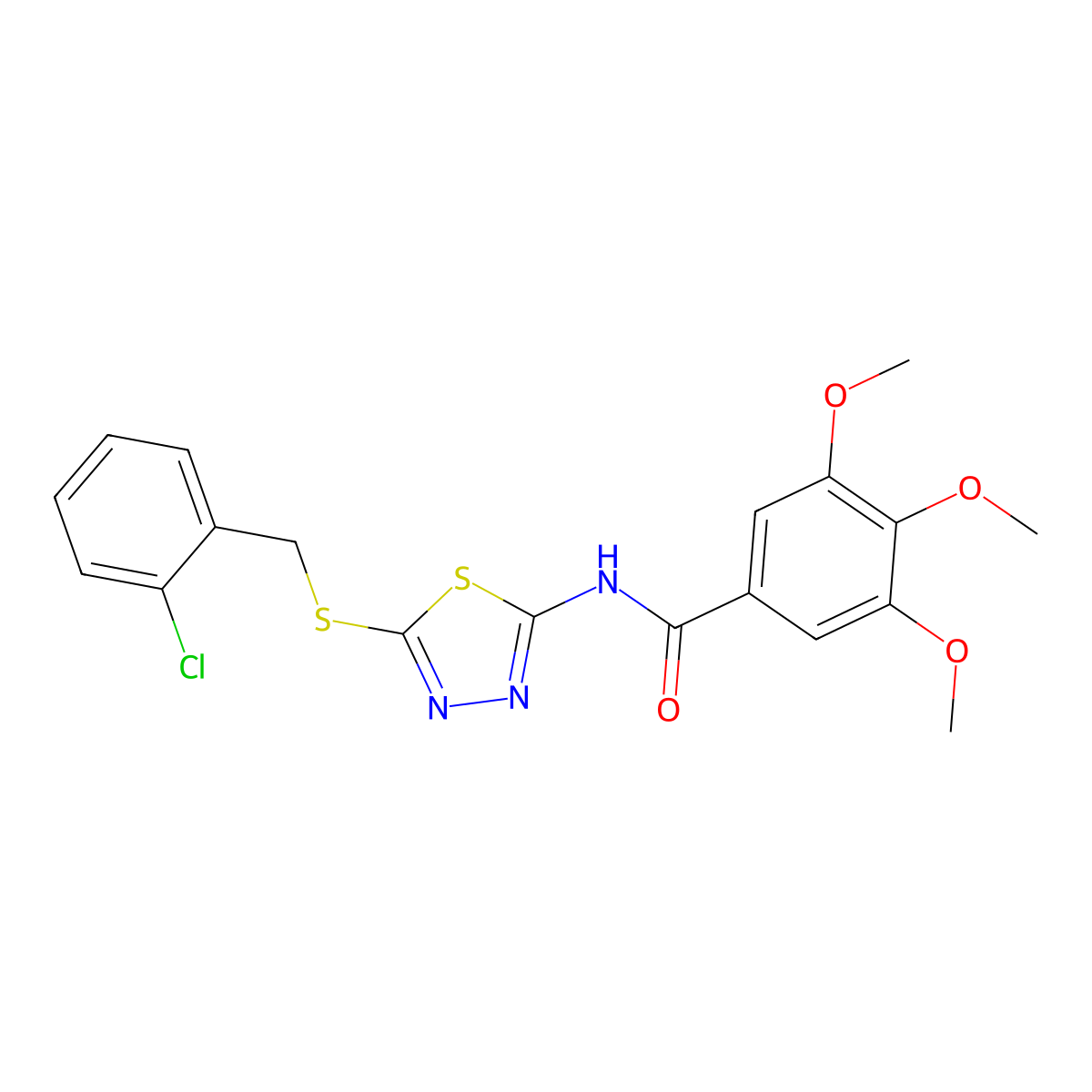 N-(5-((2-chlorobenzyl)thio)-1,3,4-thiadiazol-2-yl)-3,4,5-trimethoxybenzamide molecular structure, CAS 607697-62-1