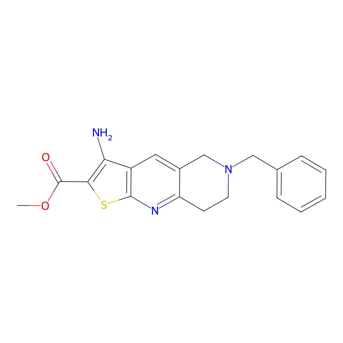 methyl 3-amino-6-benzyl-7,8-dihydro-5H-thieno[2,3-b][1,6]naphthyridine-2-carboxylate molecular structure, CAS 607698-57-7