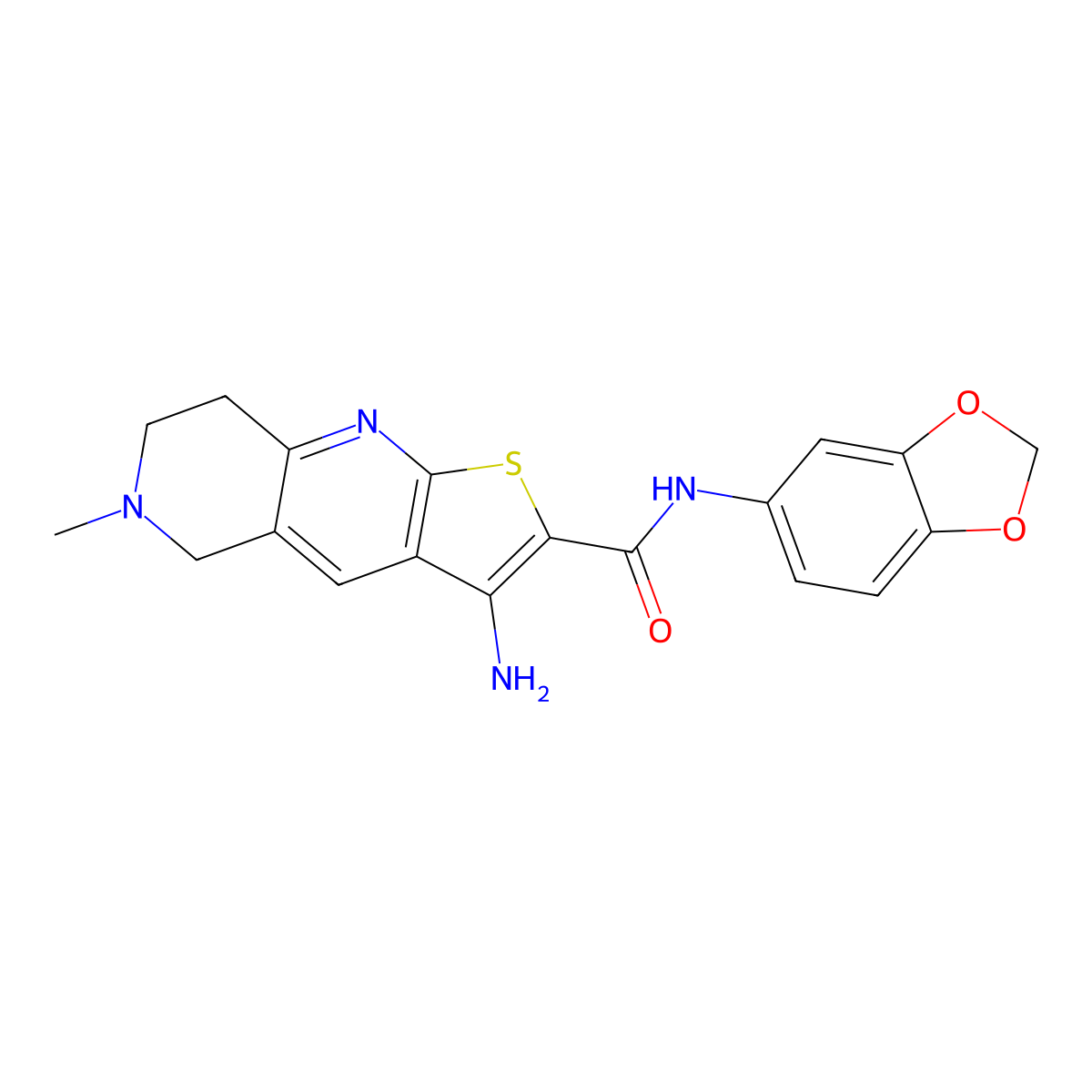 3-amino-N-(1,3-benzodioxol-5-yl)-6-methyl-5,6,7,8-tetrahydrothieno[2,3-b][1,6]naphthyridine-2-carboxamide molecular structure, CAS 607699-17-2