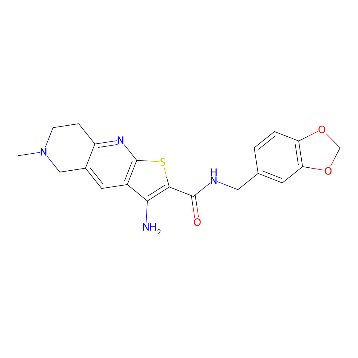 3-amino-N-(1,3-benzodioxol-5-ylmethyl)-6-methyl-7,8-dihydro-5H-thieno[2,3-b][1,6]naphthyridine-2-carboxamide molecular structure, CAS 607699-20-7