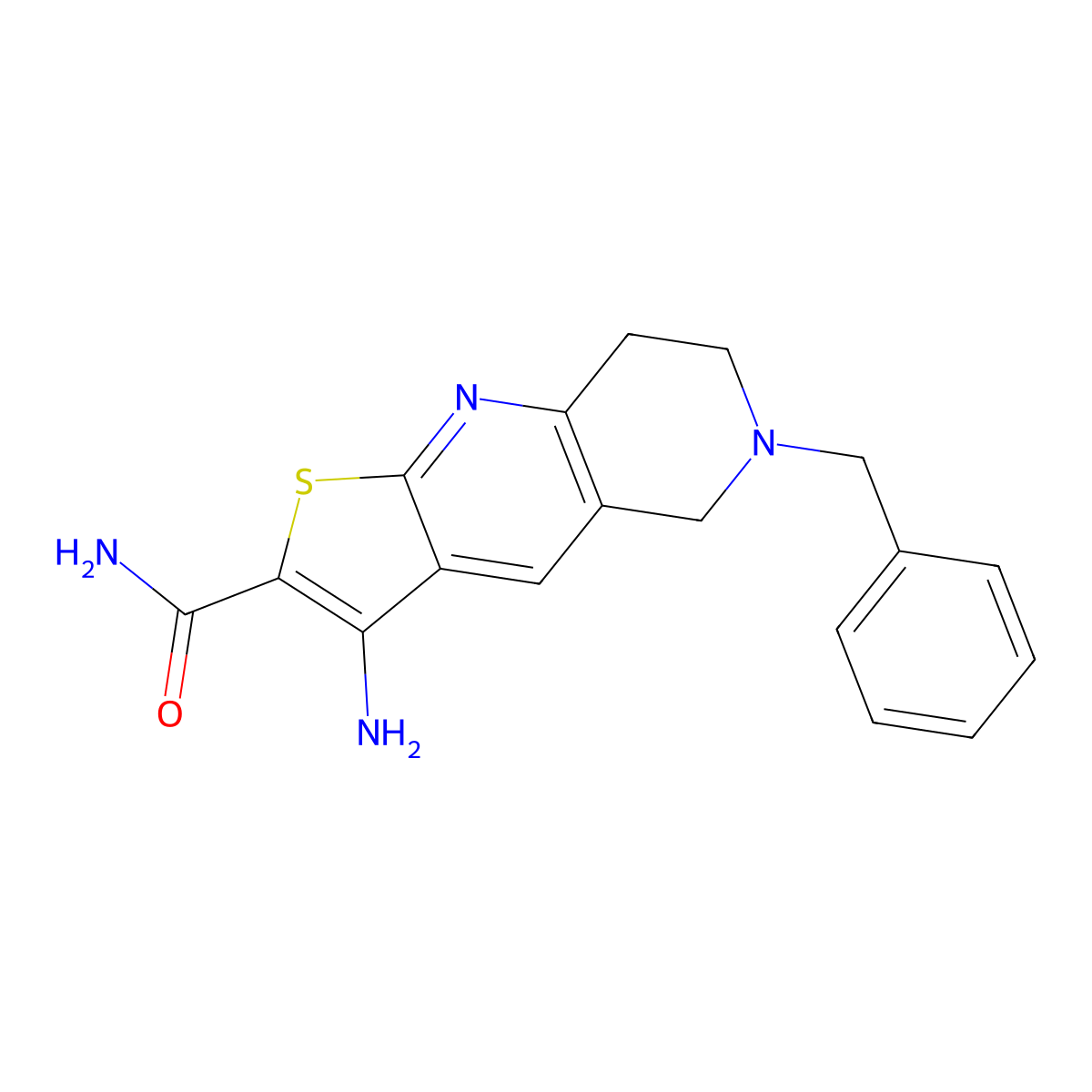 3-amino-6-benzyl-7,8-dihydro-5H-thieno[2,3-b][1,6]naphthyridine-2-carboxamide molecular structure, CAS 607699-23-0