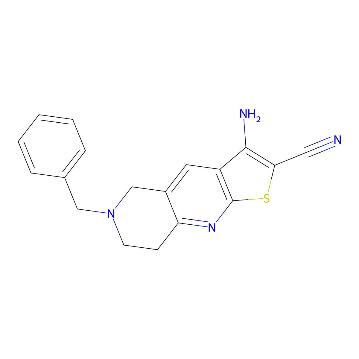 3-Amino-6-benzyl-5,6,7,8-tetrahydrothieno[2,3-b][1,6]naphthyridine-2-carbonitrile molecular structure, CAS 607699-25-2
