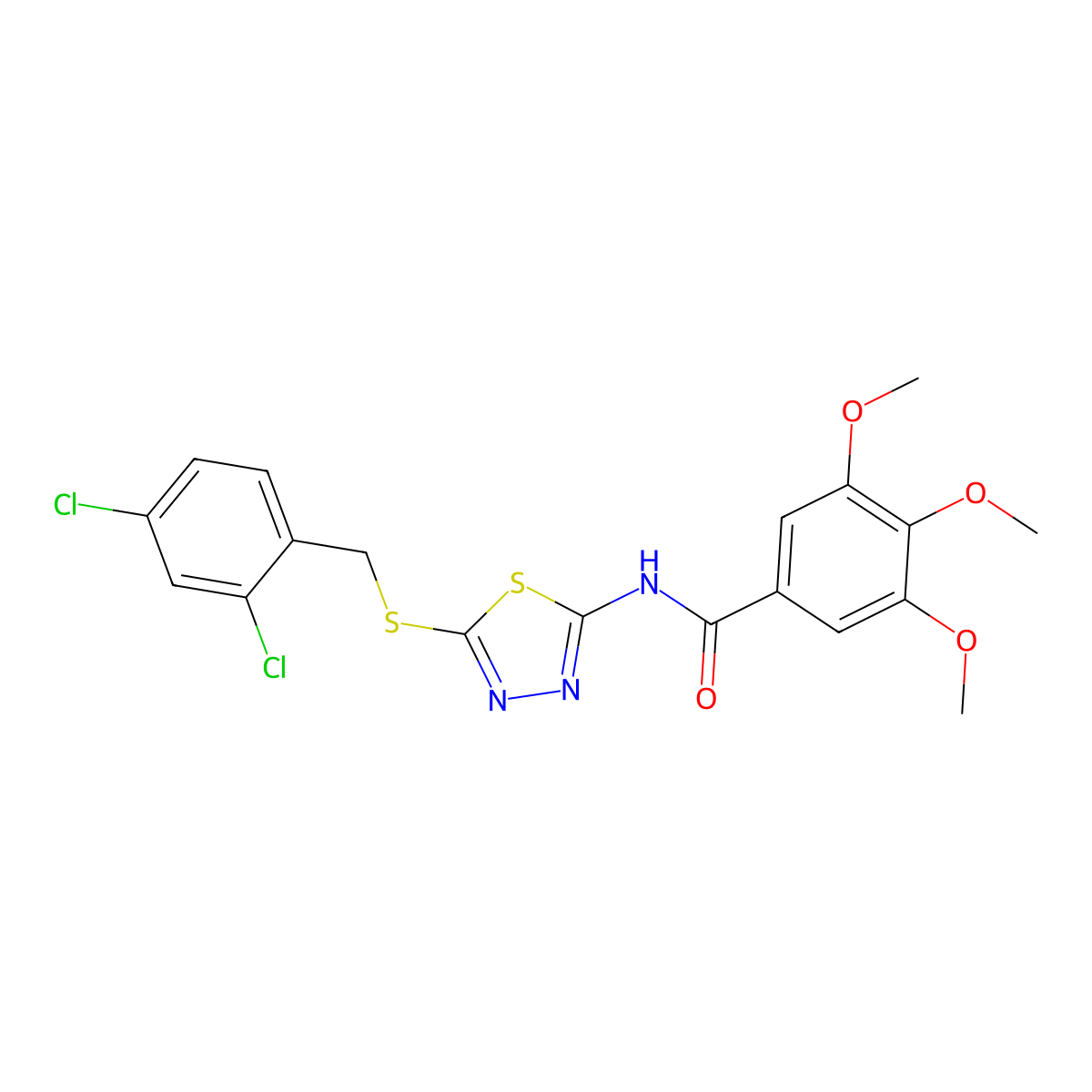 N-(5-((2,4-dichlorobenzyl)thio)-1,3,4-thiadiazol-2-yl)-3,4,5-trimethoxybenzamide molecular structure, CAS 607699-26-3