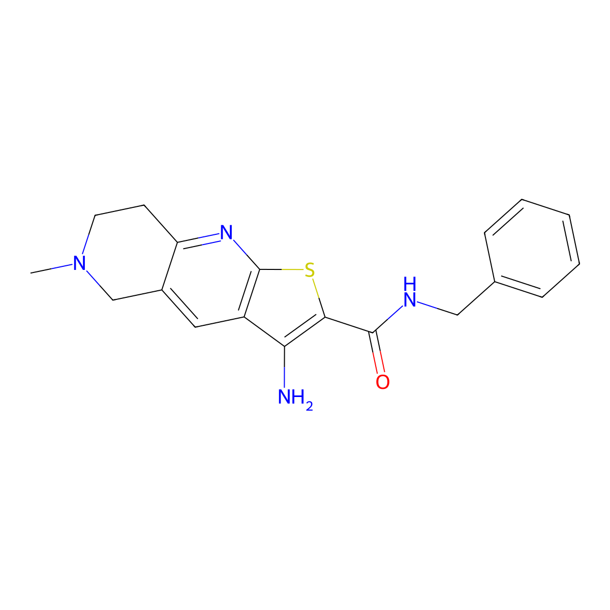 3-amino-N-benzyl-6-methyl-5,6,7,8-tetrahydrothieno[2,3-b][1,6]naphthyridine-2-carboxamide molecular structure, CAS 607699-28-5