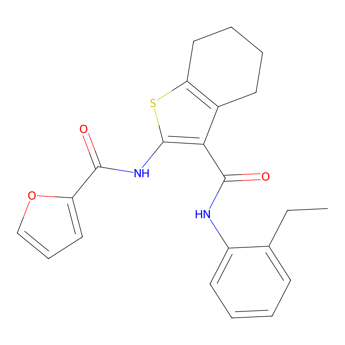 N-{3-[(2-ethylphenyl)carbamoyl]-4,5,6,7-tetrahydro-1-benzothiophen-2-yl}furan-2-carboxamide molecular structure, CAS 6077-53-8