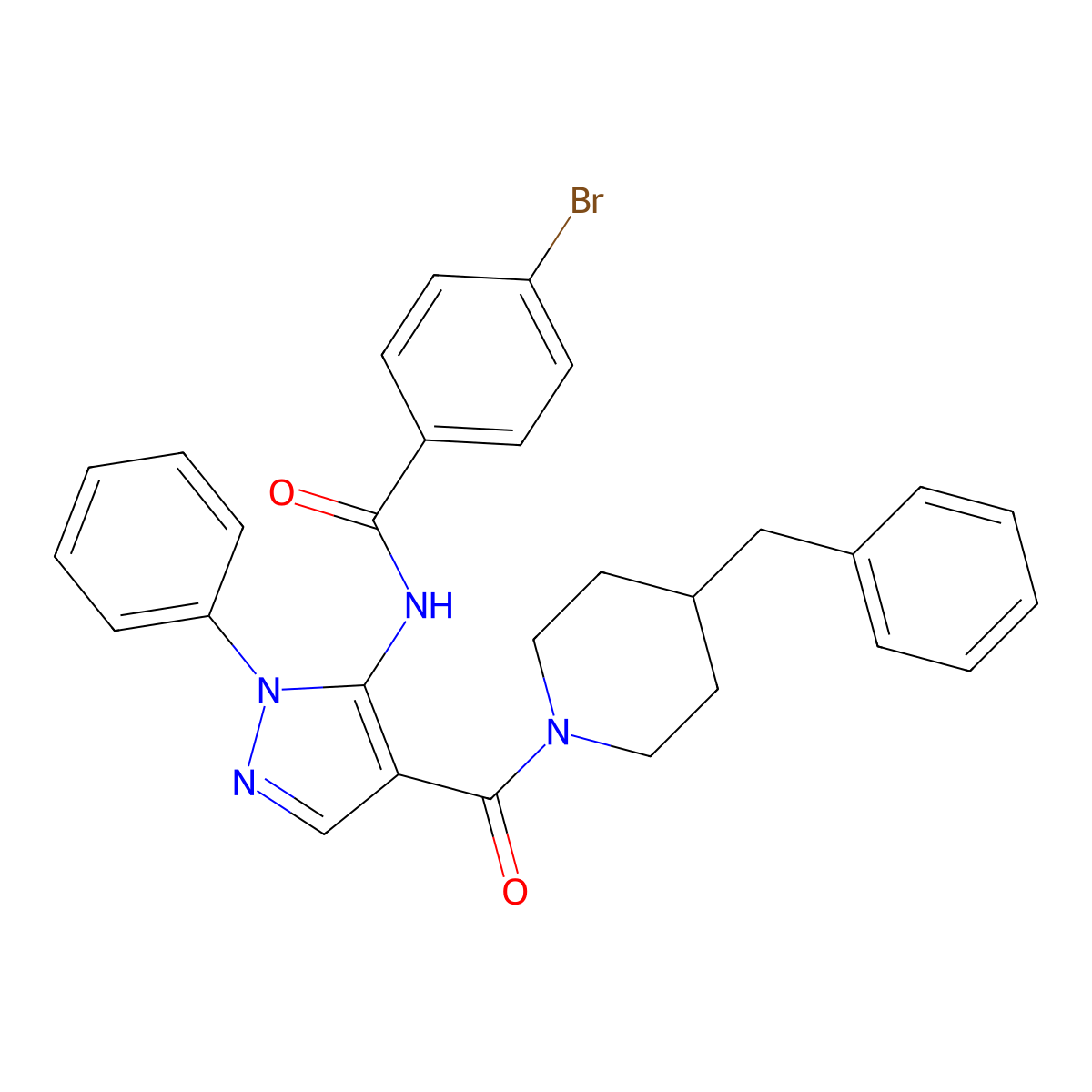 N-[4-(4-benzylpiperidine-1-carbonyl)-2-phenylpyrazol-3-yl]-4-bromobenzamide molecular structure, CAS 6077-59-4