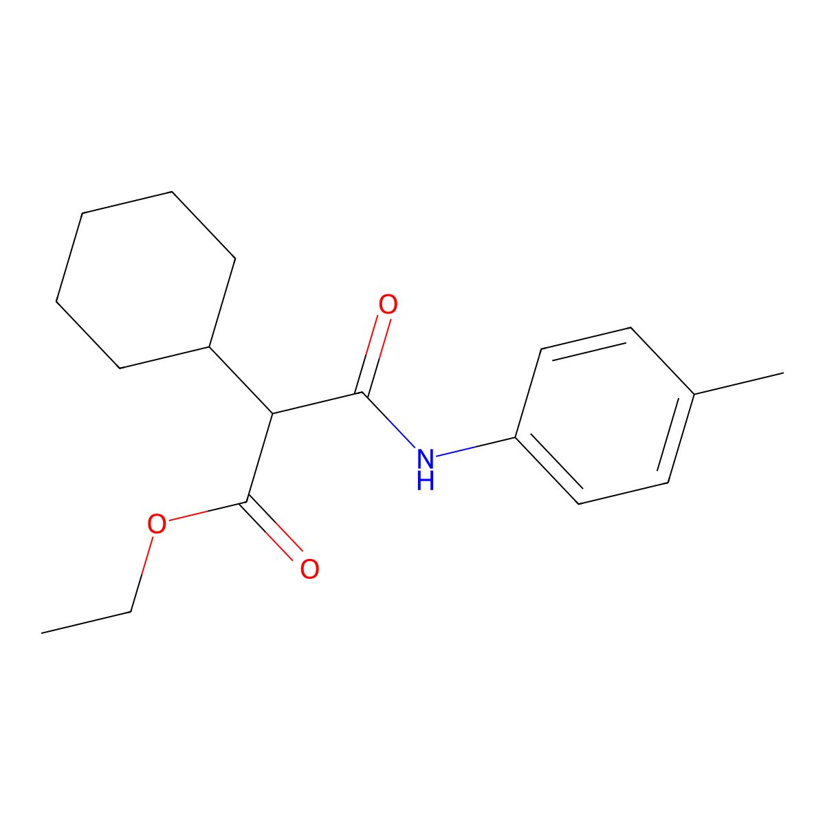 Ethyl 2-cyclohexyl-3-[(4-methylphenyl)amino]-3-oxopropanoate molecular structure, CAS 6077-96-9