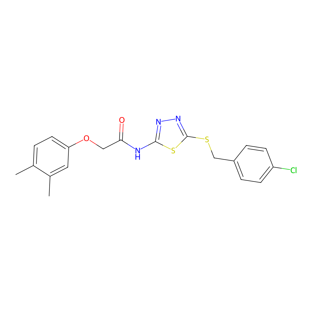 N-{5-[(4-chlorobenzyl)sulfanyl]-1,3,4-thiadiazol-2-yl}-2-(3,4-dimethylphenoxy)acetamide molecular structure, CAS 607700-57-2