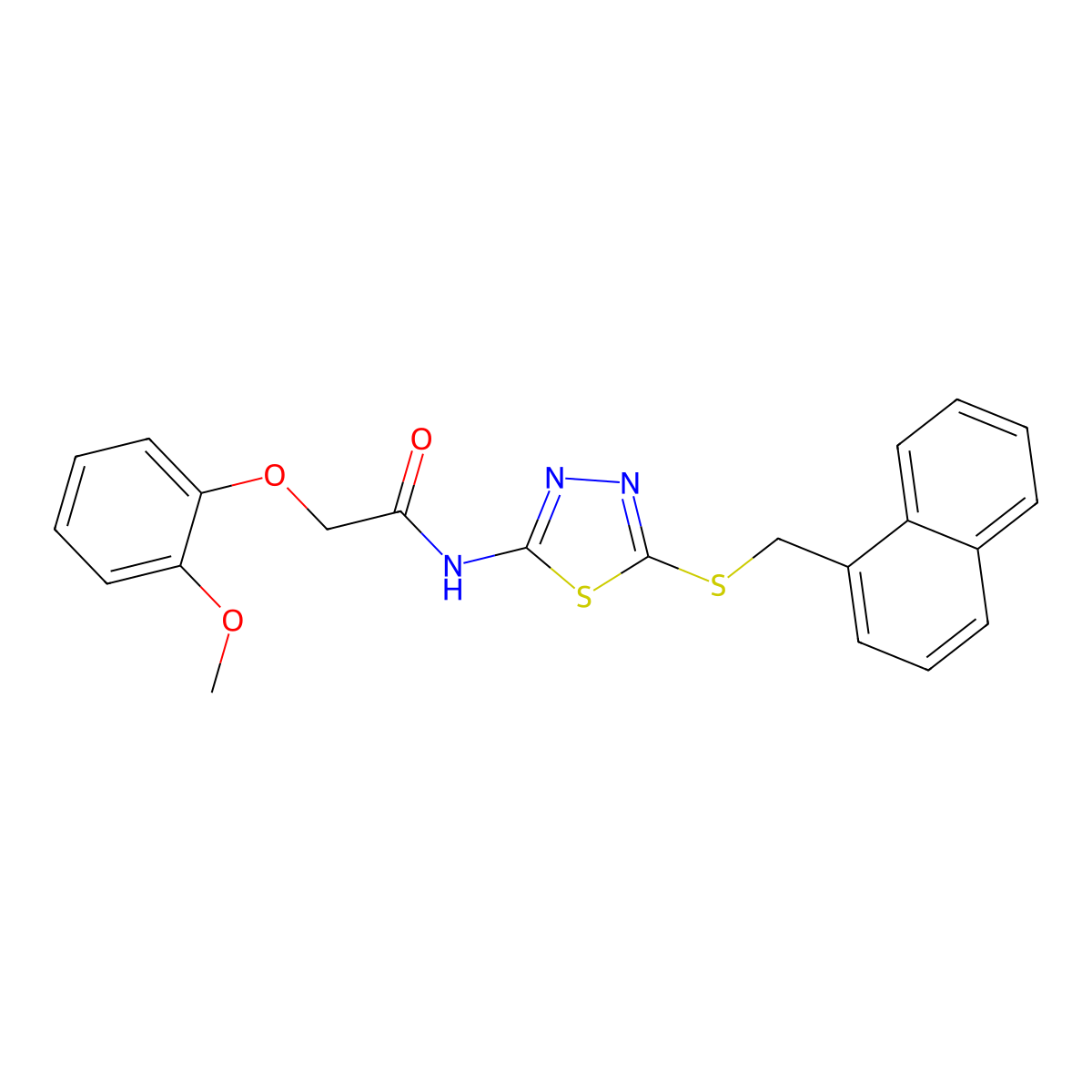 2-(2-methoxyphenoxy)-N-{5-[(naphthalen-1-ylmethyl)sulfanyl]-1,3,4-thiadiazol-2-yl}acetamide molecular structure, CAS 607700-85-6